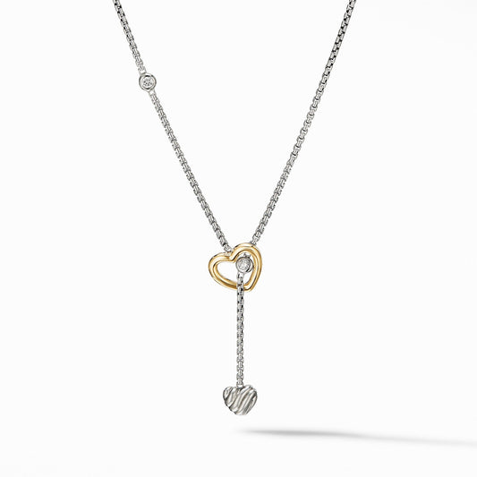 Cable Collectibles Heart Y Necklace with 18K Yellow Gold and Pave Diamonds - David Yurman- Diamond Cellar