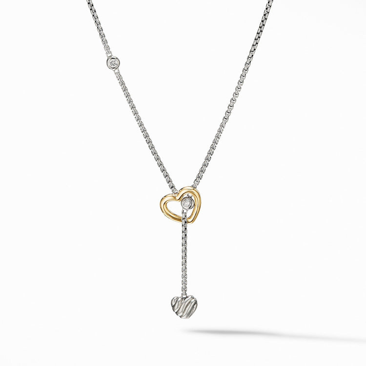Cable Collectibles Heart Y Necklace with 18K Yellow Gold and Pave Diamonds - David Yurman- Diamond Cellar