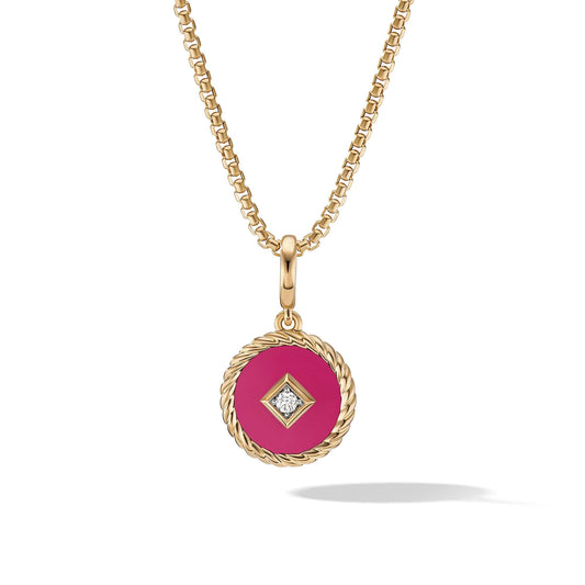 Cable Collectibles Hot Pink Enamel Charm in 18K Yellow Gold with Center Diamond - David Yurman- Diamond Cellar