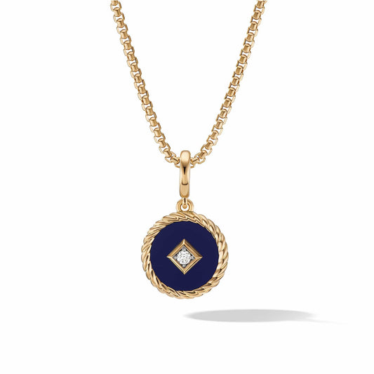 Cable Collectibles Navy Enamel Charm in 18K Yellow Gold with Center Diamond - David Yurman- Diamond Cellar