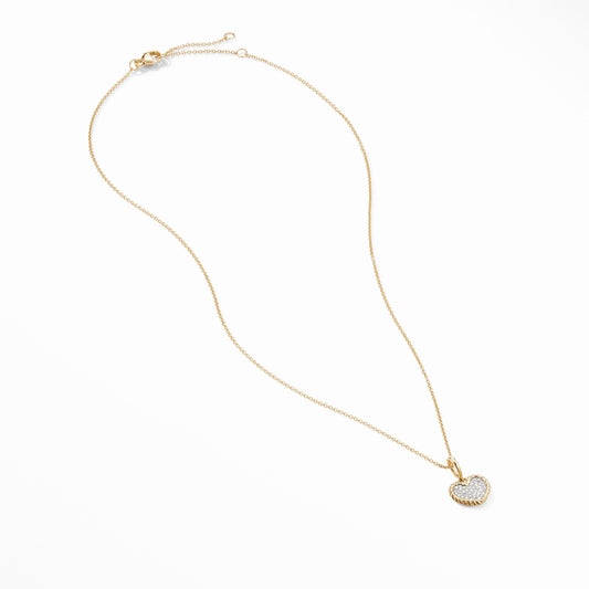 Cable Collectibles Pavé Plate Heart Charm Necklace in 18K Yellow Gold - David Yurman- Diamond Cellar