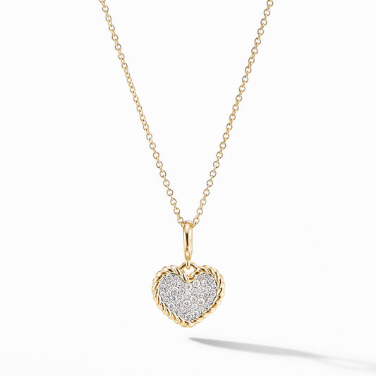 Cable Collectibles Pavé Plate Heart Charm Necklace in 18K Yellow Gold - David Yurman- Diamond Cellar