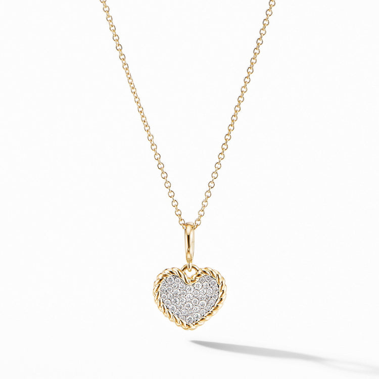Cable Collectibles Pavé Plate Heart Charm Necklace in 18K Yellow Gold - David Yurman- Diamond Cellar