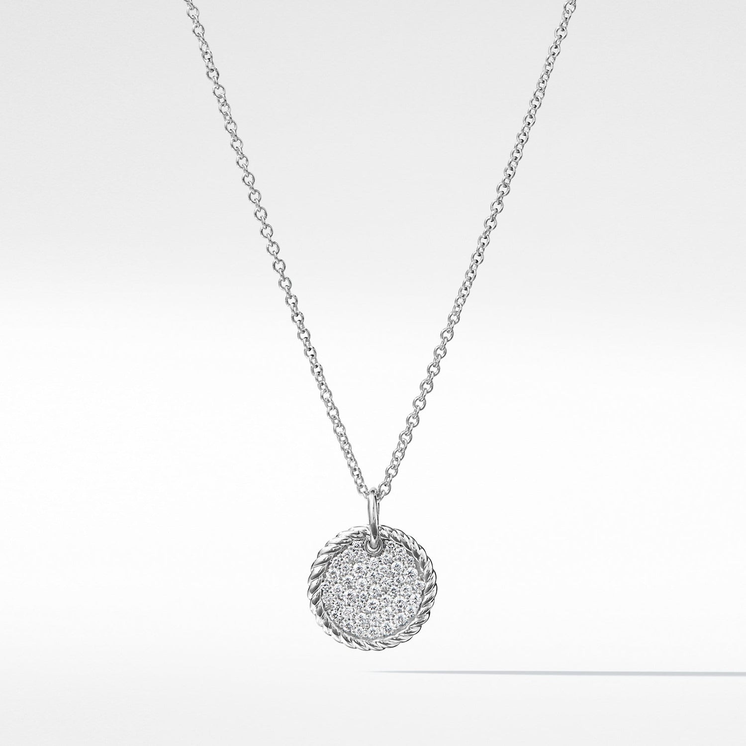 Cable Collectibles Pav預late Necklace with Diamonds in 18K White Gold - David Yurman- Diamond Cellar