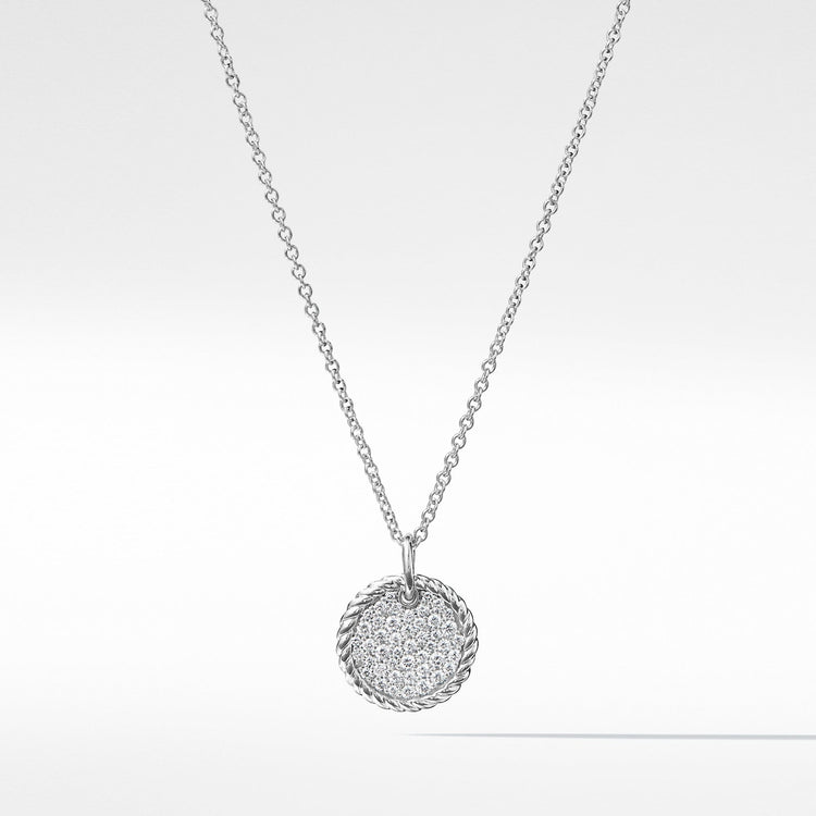 Cable Collectibles Pav預late Necklace with Diamonds in 18K White Gold - David Yurman- Diamond Cellar