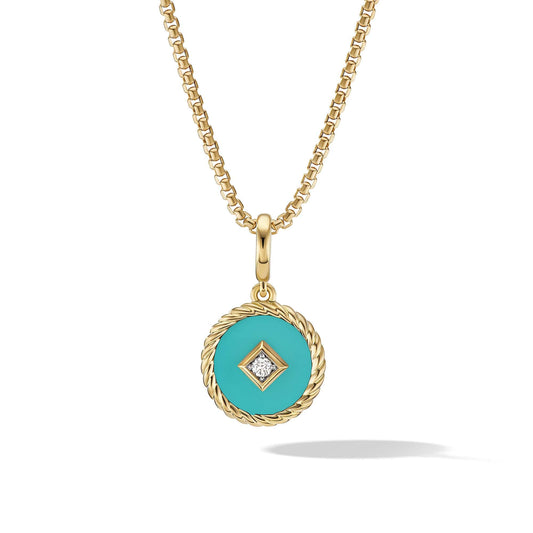 Cable Collectibles Turquoise Enamel Charm in 18K Yellow Gold with Center Diamond - David Yurman- Diamond Cellar