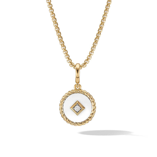 Cable Collectibles White Enamel Charm in 18K Yellow Gold with Center Diamond - David Yurman- Diamond Cellar