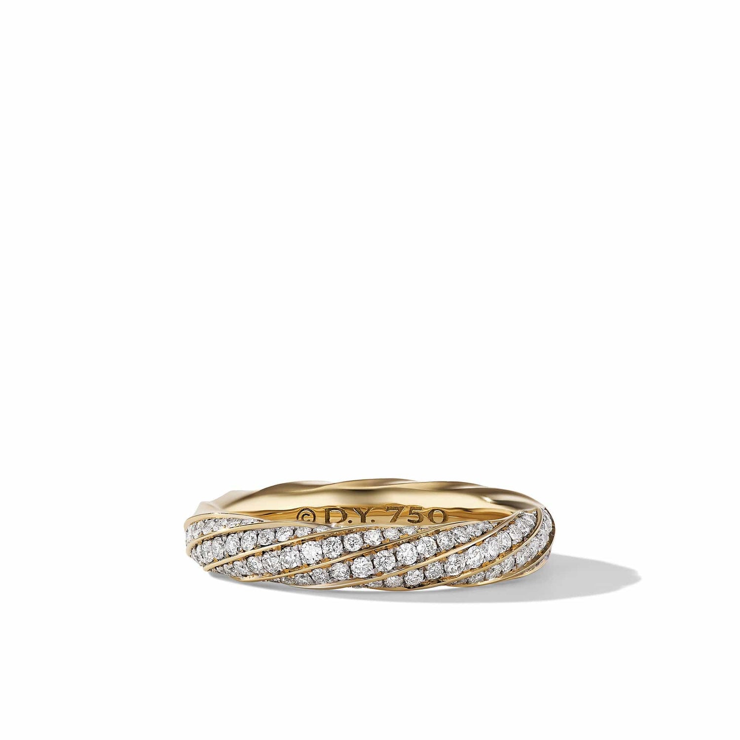 Cable Edge Band Ring in Recycled 18K Yellow Gold with Pave Diamonds - David Yurman- Diamond Cellar