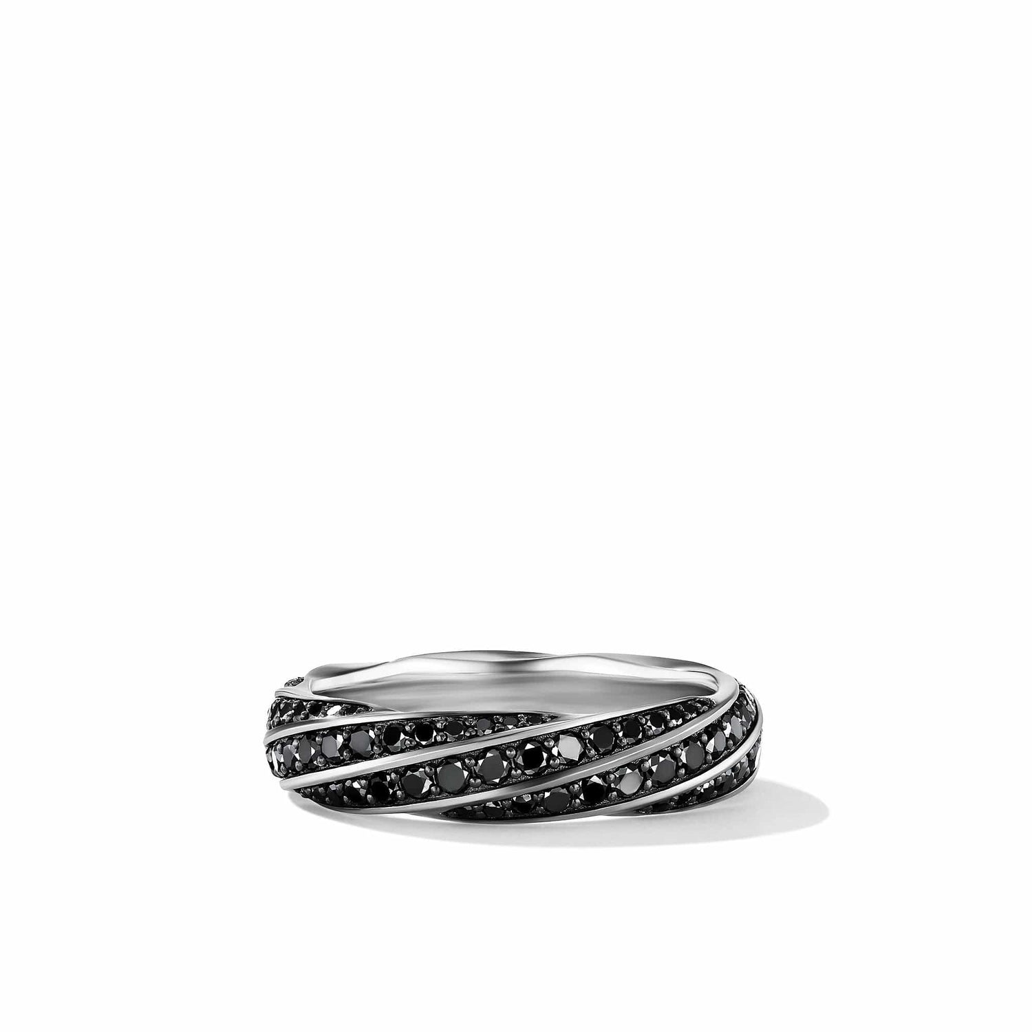 Cable Edge Band Ring in Recycled Sterling Silver with Pave Black Diamonds - David Yurman- Diamond Cellar
