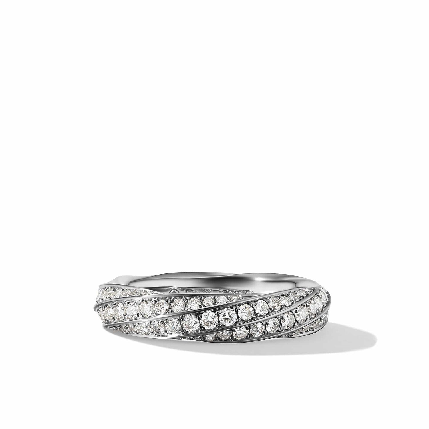 Cable Edge Band Ring in Recycled Sterling Silver with Pave Diamonds - David Yurman- Diamond Cellar