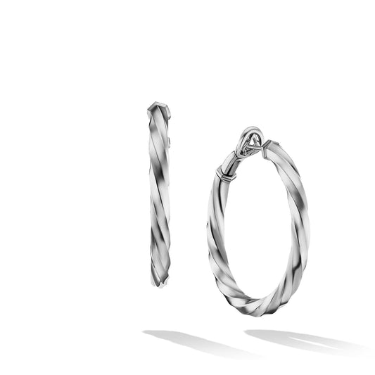 Cable Edge Hoop Earrings in Recycled Sterling Silver - David Yurman- Diamond Cellar