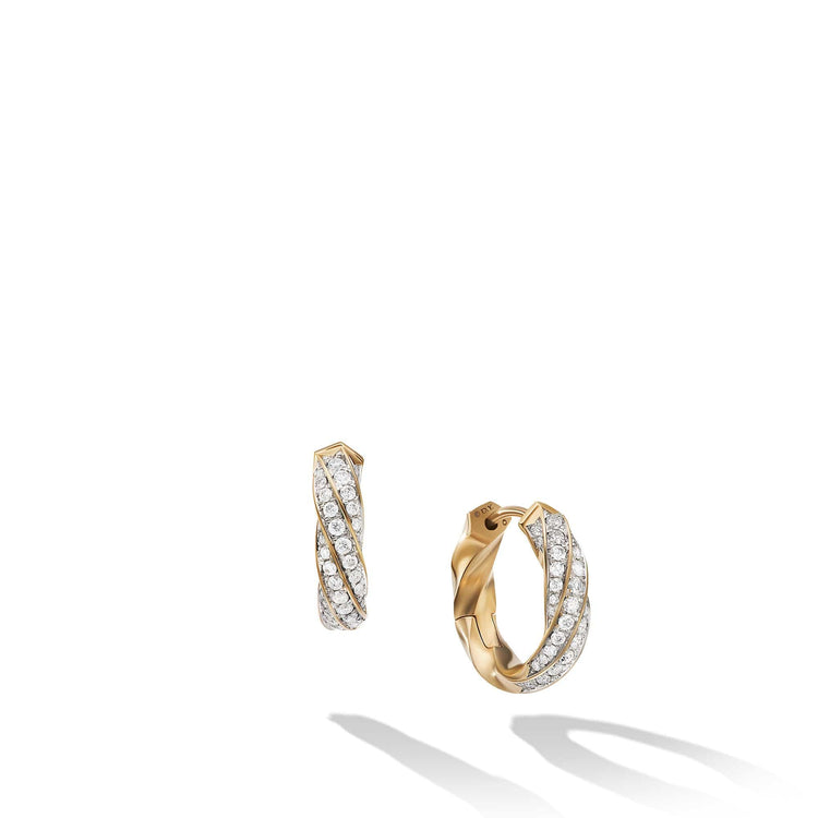 Cable Edge Huggie Hoop Earrings in Recycled 18K Yellow Gold with Pave Diamonds - David Yurman- Diamond Cellar