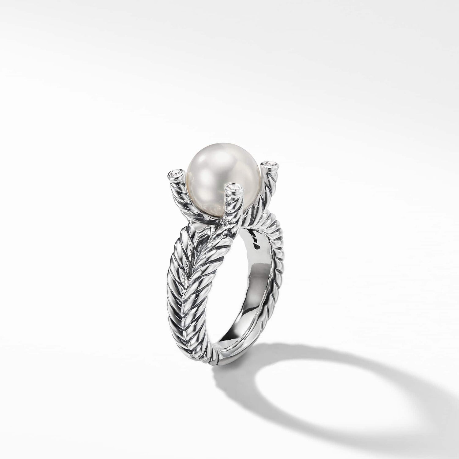 Cable Pearl Ring with Diamonds - David Yurman- Diamond Cellar