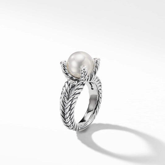 Cable Pearl Ring with Diamonds - David Yurman- Diamond Cellar