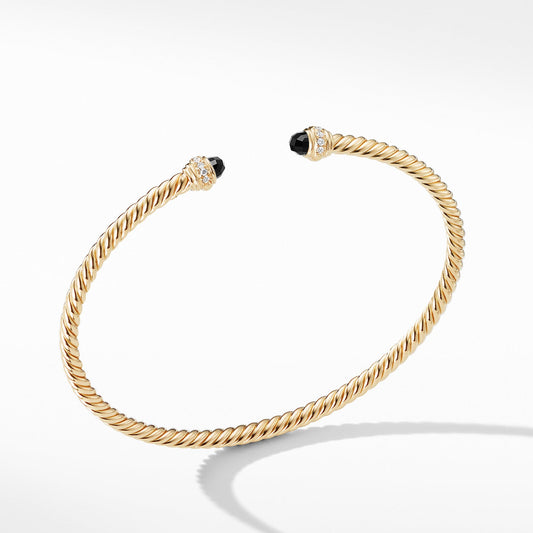 Cable Spira Bracelet in 18K Gold with Black Onyx and Diamonds, - David Yurman- Diamond Cellar