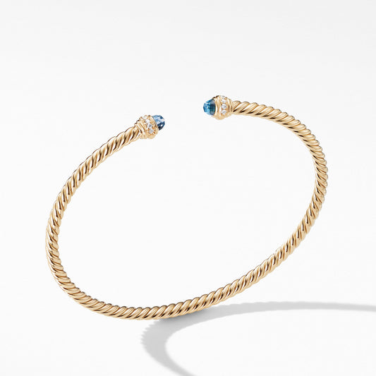 Cable Spira Bracelet in 18K Gold with Hampton Blue Topaz and Diamonds - David Yurman- Diamond Cellar