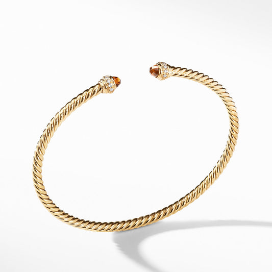 Cable Spira Bracelet in 18K Gold with Madeira Citrine and Diamonds, 3mm - David Yurman- Diamond Cellar
