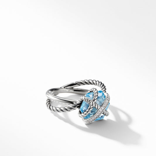 Cable Wrap Ring with Blue Topaz and Diamonds - David Yurman- Diamond Cellar