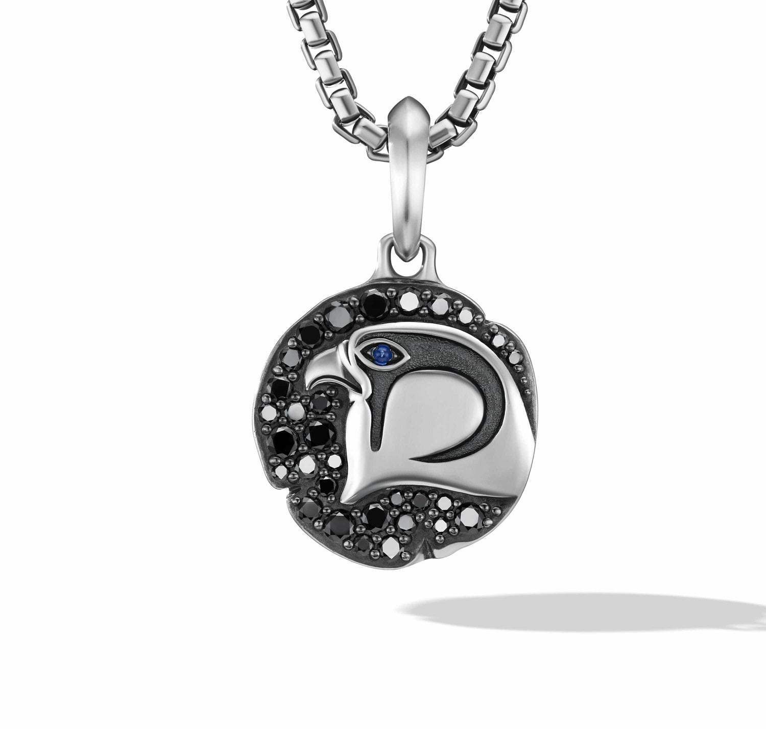 Cairo Falcon Amulet in Sterling Silver with Sapphire and Pave Black Diamonds - David Yurman- Diamond Cellar