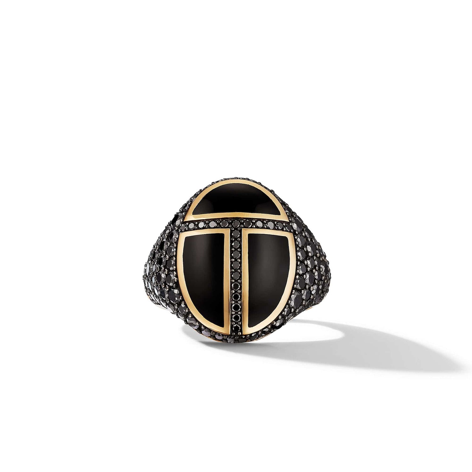 Cairo Signet Ring in 18K Yellow Gold with Black Onyx and Pave BlackDiamonds - David Yurman- Diamond Cellar