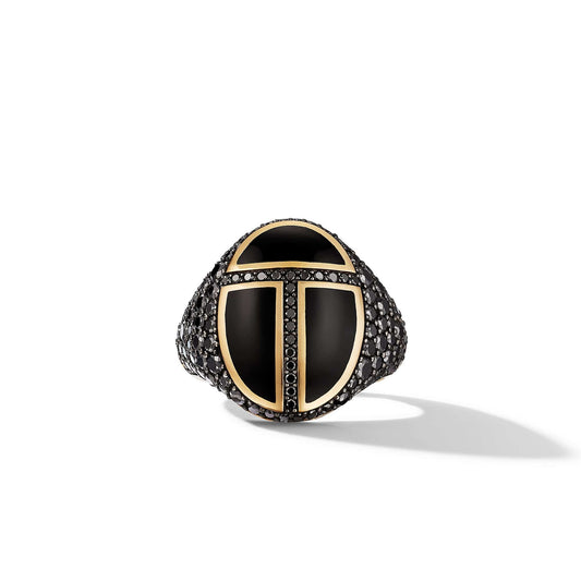Cairo Signet Ring in 18K Yellow Gold with Black Onyx and Pave BlackDiamonds - David Yurman- Diamond Cellar