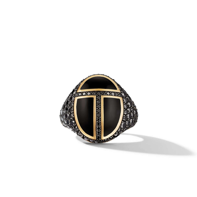 Cairo Signet Ring in 18K Yellow Gold with Black Onyx and Pave BlackDiamonds - David Yurman- Diamond Cellar