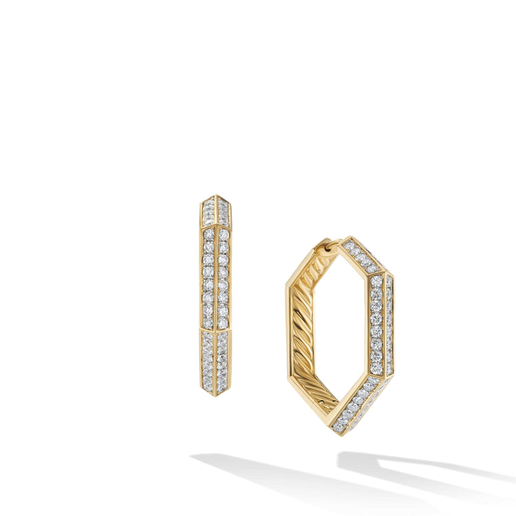 Carlyle Hoop Earrings in 18K Yellow Gold with Pave Diamonds - David Yurman- Diamond Cellar