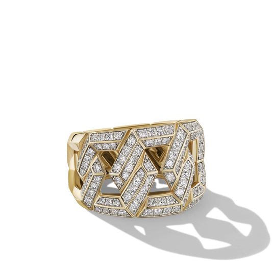 Carlyle Ring in 18K Yellow Gold with Pave Diamonds - David Yurman- Diamond Cellar