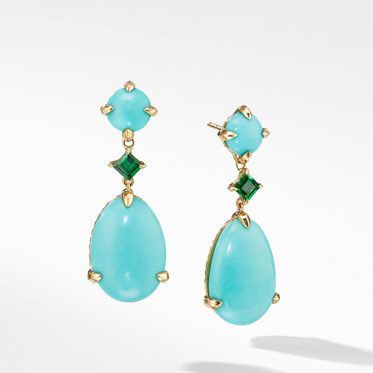 Chatelaine Drop Earrings in 18K Yellow Gold with Mexican Turquoise and Tsavorite - David Yurman- Diamond Cellar