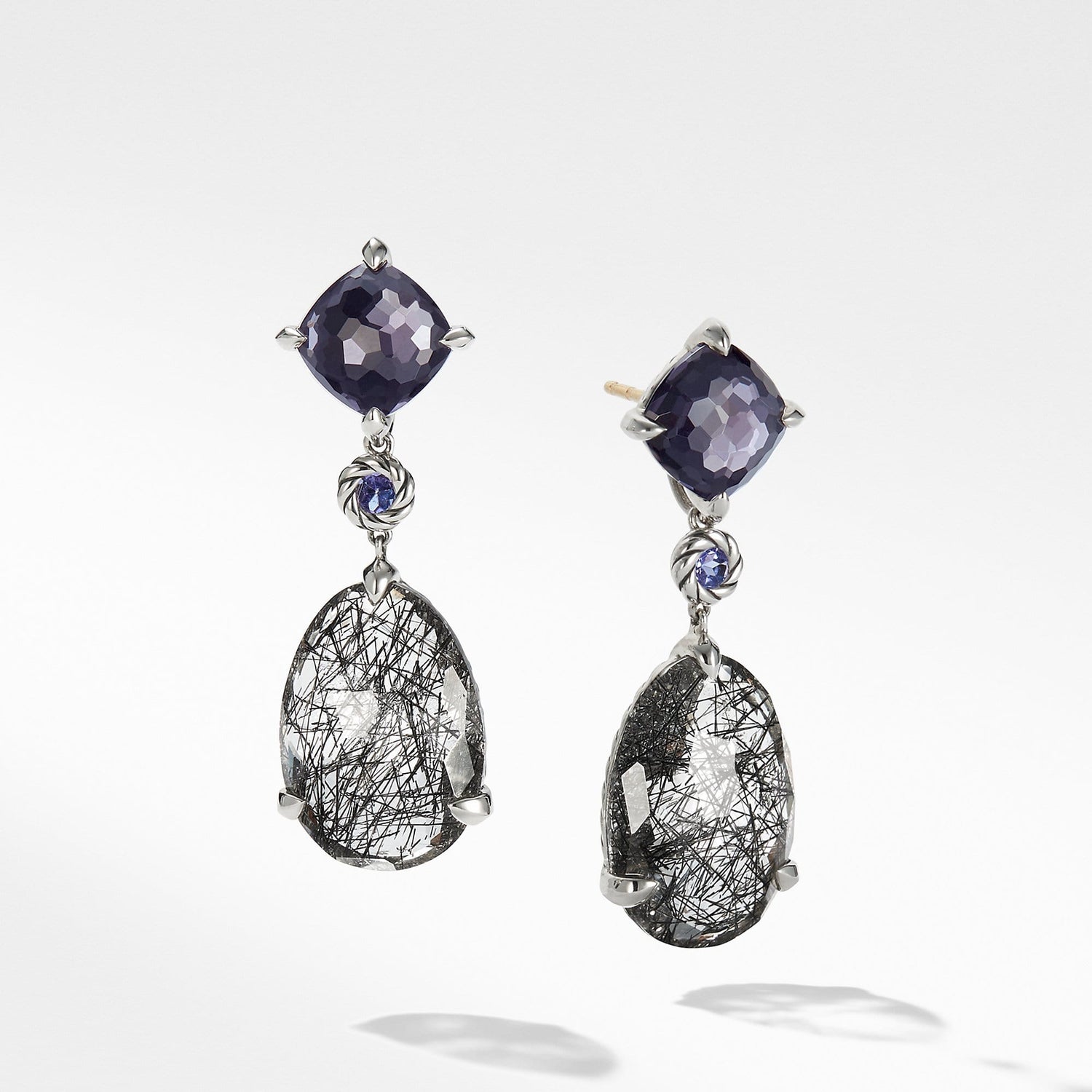 Chatelaine Drop Earrings with Tourmilated Quartz, Black Orchid, and Tanzanite - David Yurman- Diamond Cellar