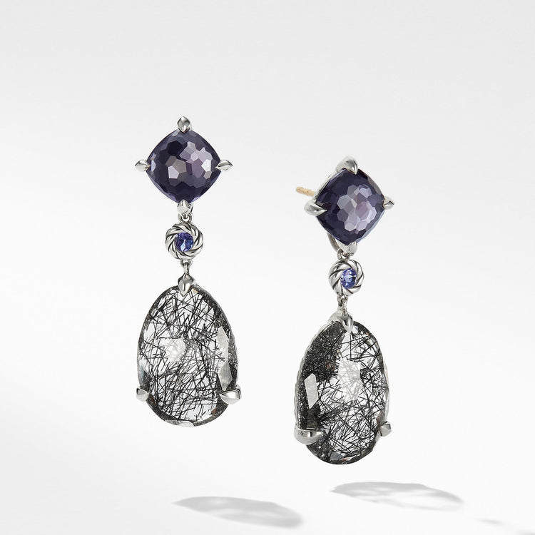 Chatelaine Drop Earrings with Tourmilated Quartz, Black Orchid, and Tanzanite - David Yurman- Diamond Cellar