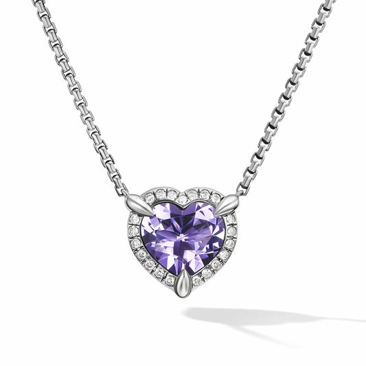 Chatelaine Heart Pendant Necklace in Sterling Silver with Amethyst and Pave Diamonds - David Yurman- Diamond Cellar
