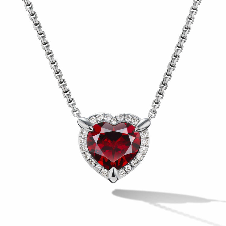 Chatelaine Heart Pendant Necklace in Sterling Silver with Garnet and Pave Diamonds - David Yurman- Diamond Cellar