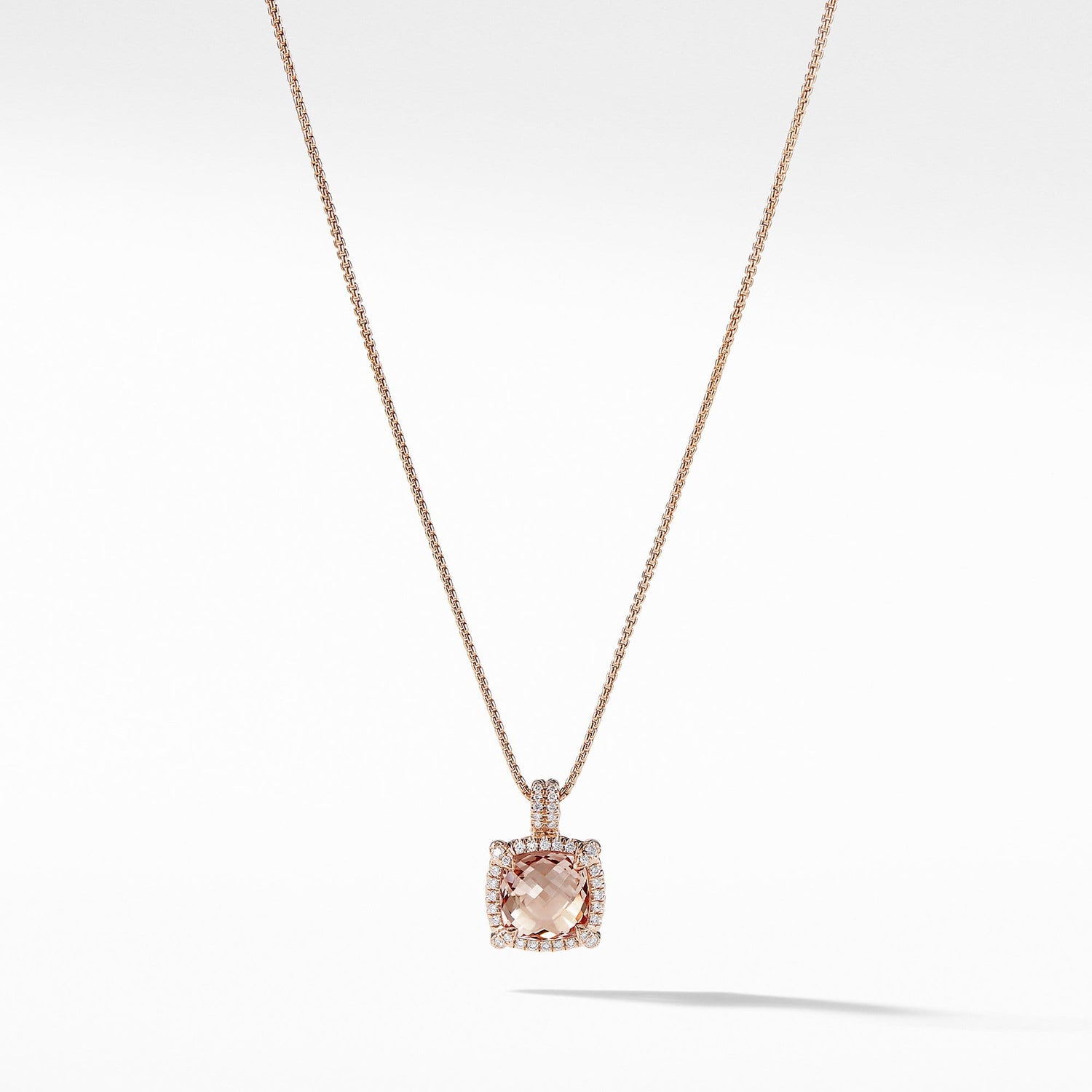 Châtelaine Pave Bezel Pendant Necklace in 18K Rose Gold with Morganite - David Yurman- Diamond Cellar