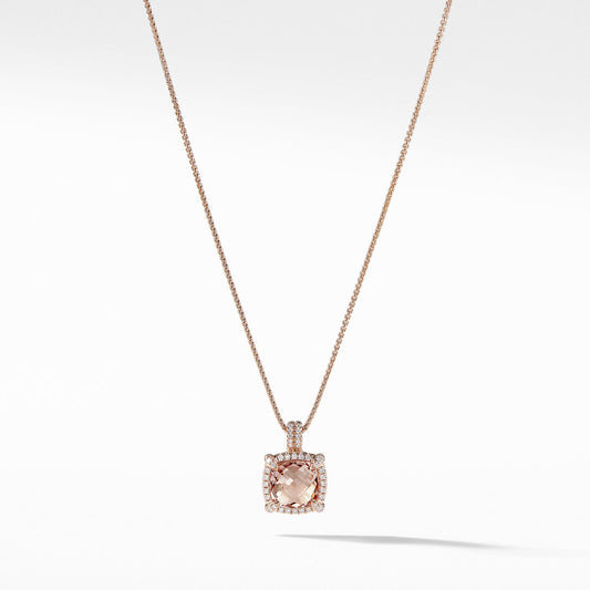 Châtelaine Pave Bezel Pendant Necklace in 18K Rose Gold with Morganite - David Yurman- Diamond Cellar
