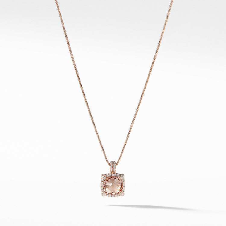 Châtelaine Pave Bezel Pendant Necklace in 18K Rose Gold with Morganite - David Yurman- Diamond Cellar
