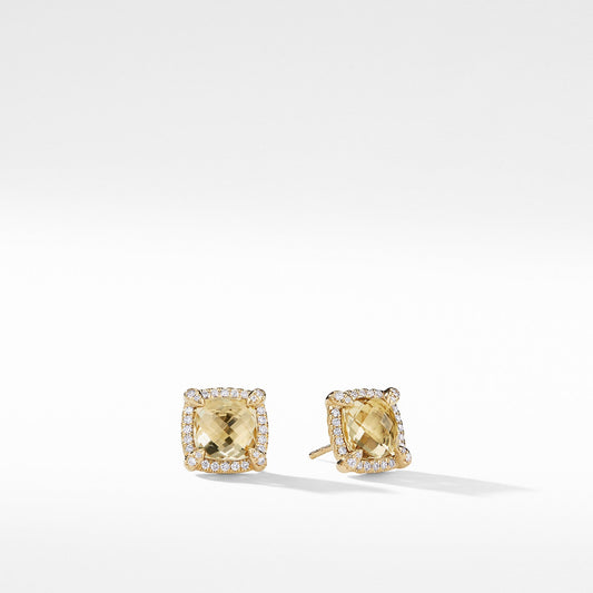 Chatelaine Pave Bezel Stud Earring with Champagne Citrine and Diamonds in 18K Gold, - David Yurman- Diamond Cellar