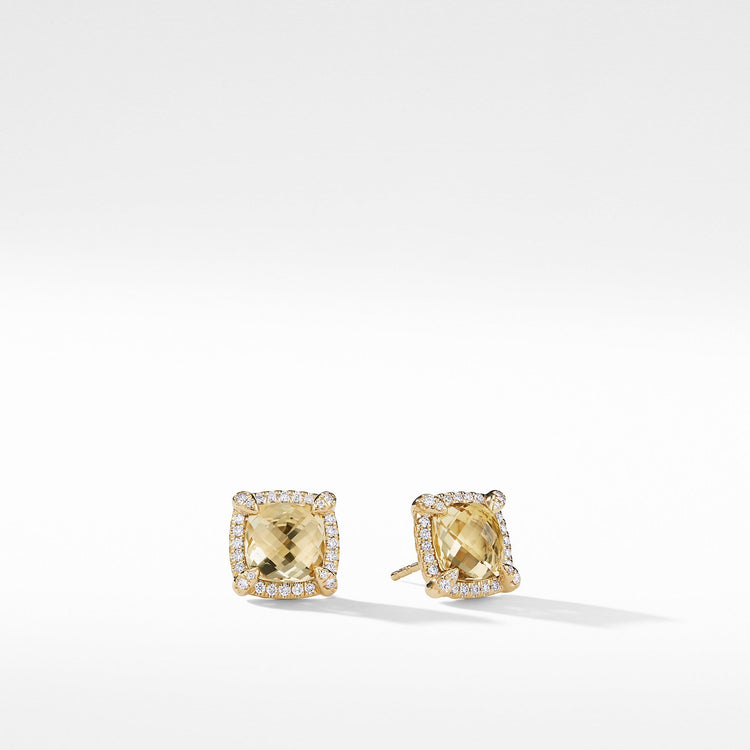 Chatelaine Pave Bezel Stud Earring with Champagne Citrine and Diamonds in 18K Gold, - David Yurman- Diamond Cellar