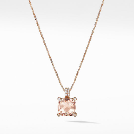 Chatelaine Pendant Necklace with Diamonds in 18K Rose Gold with Morganite - David Yurman- Diamond Cellar