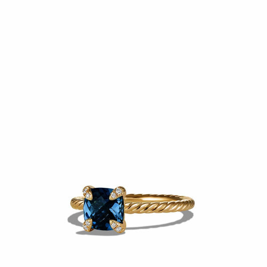 Chatelaine Ring with Hampton Blue Topaz and Diamonds in 18K Gold - David Yurman- Diamond Cellar