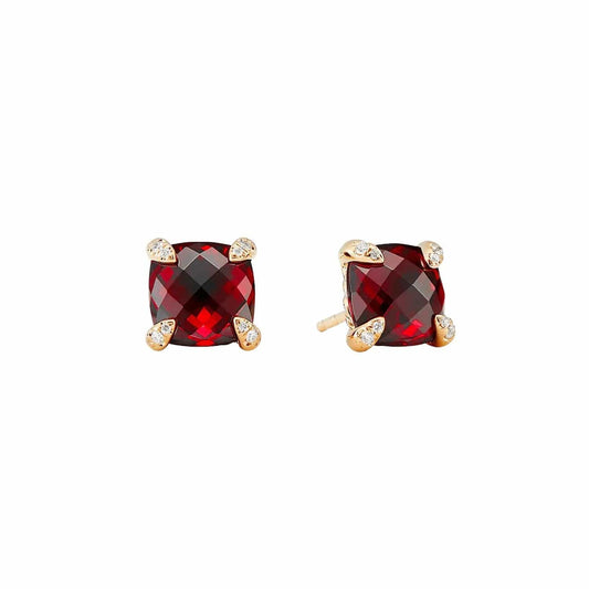 Châtelaine Stud Earrings in Garnet with Diamond Accents - David Yurman- Diamond Cellar