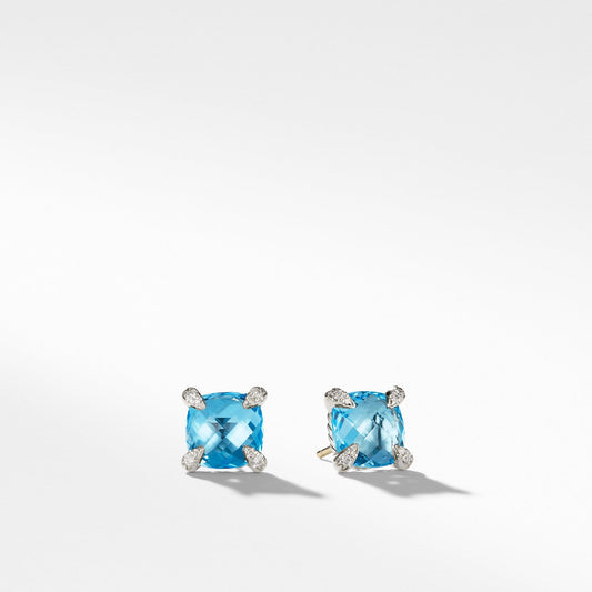 Chatelaine Stud Earrings with Blue Topaz and Diamonds mm - David Yurman- Diamond Cellar