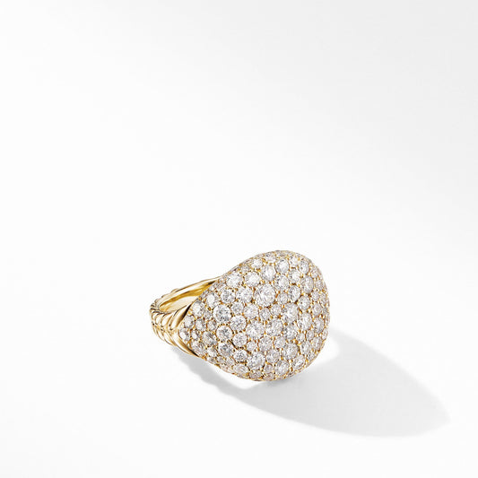 Chevron Pinky Ring in 18K Yellow Gold with Pave Diamonds - David Yurman- Diamond Cellar