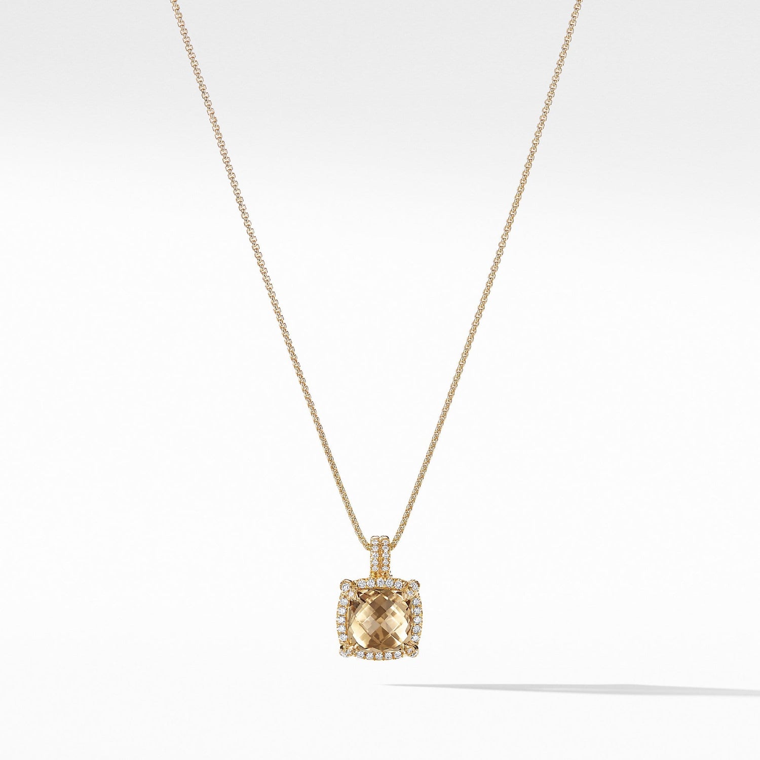 Chⴥlaine Pave Bezel Pendant Necklace with Champagne Citrine and Diamonds in 18K Gold mm - David Yurman- Diamond Cellar