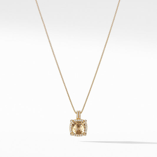 Chⴥlaine Pave Bezel Pendant Necklace with Champagne Citrine and Diamonds in 18K Gold mm - David Yurman- Diamond Cellar