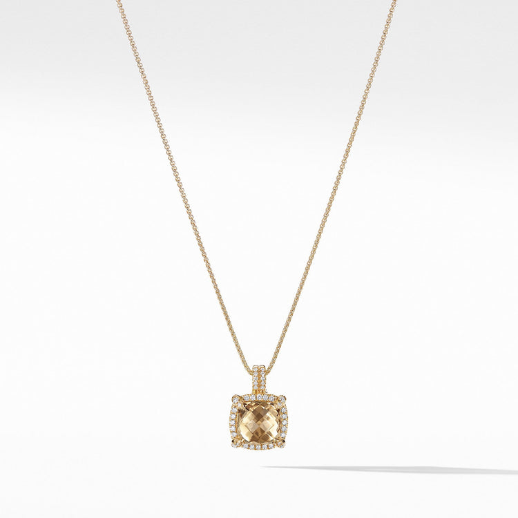 Chⴥlaine Pave Bezel Pendant Necklace with Champagne Citrine and Diamonds in 18K Gold mm - David Yurman- Diamond Cellar