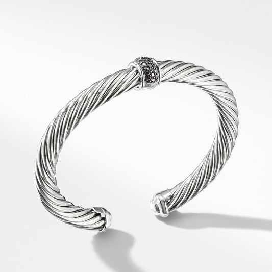 Classic Cable Center Station Cuff with Black Diamonds - David Yurman- Diamond Cellar