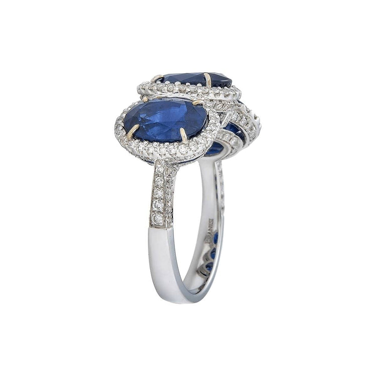 Classic Three Stone Ring in Blue Sapphire - Piranesi- Diamond Cellar