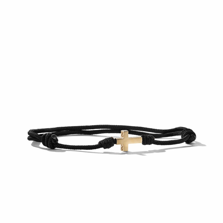 Cross Black Cord Bracelet with 18K Yellow Gold - David Yurman- Diamond Cellar
