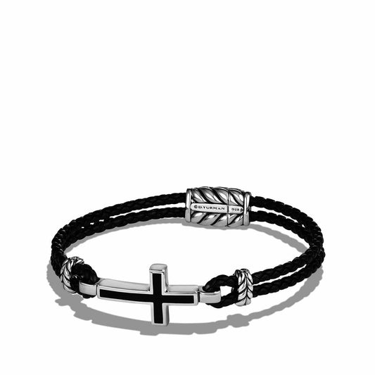 Cross Station Leather Bracelet with Black Onyx - David Yurman- Diamond Cellar